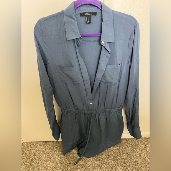 Forever 21 Contemporary slate blue long sleeve romper - Picture 7 of 8